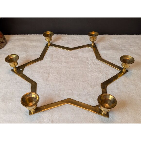Star-Shaped Brass Candle Holder W/ 6 Arms For Taper Candles Wedding Party Decor - Picture 9 of 10